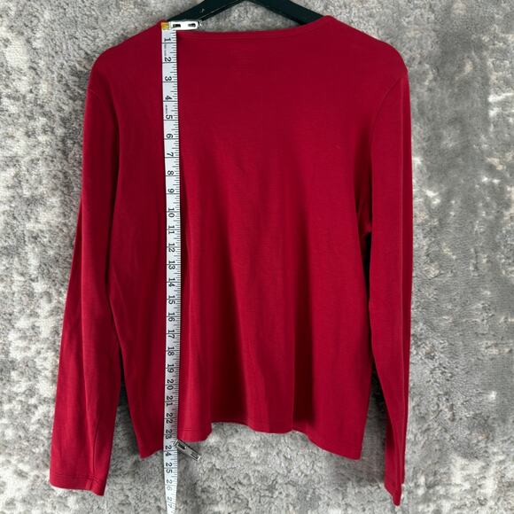 LL Bena Size L Supima Cotton Minimalist Top Red Long Sleeve Casual - Picture 2 of 5